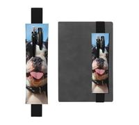 FJWSLCH Adjustable Pen Holder Elastic Band Pencil Pouch Clip PU Leather Pen Sleeve Pouch for Hardcover Journals Lovely Boston Terrier Pencil Holder for Notebook, Hold 2-3 Pens, Black