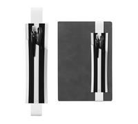 FJWSLCH Adjustable Pen Holder Elastic Band Pencil Pouch Clip PU Leather Pen Sleeve Pouch for Hardcover Journals Black & White Stripe Pencil Holder for Notebook, Hold 2-3 Pens, White