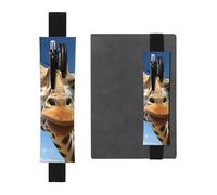 FJWSLCH Adjustable Pen Holder Elastic Band Pencil Pouch Clip PU Leather Pen Sleeve Pouch for Hardcover Journals Funny Giraffe Pencil Holder for Notebook, Hold 2-3 Pens, Black