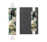 FJWSLCH Adjustable Pen Holder Elastic Band Pencil Pouch Clip PU Leather Pen Sleeve Pouch for Hardcover Journals Spring Dogwood Blossoms Pencil Holder for Notebook, Hold 2-3 Pens, White