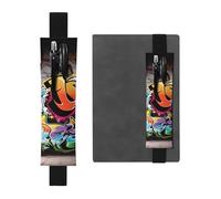 FJWSLCH Adjustable Pen Holder Elastic Band Pencil Pouch Clip PU Leather Pen Sleeve Pouch for Hardcover Journals Graffiti Hip Hop Pencil Holder for Notebook, Hold 2-3 Pens, Black