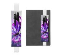 FJWSLCH Adjustable Pen Holder Elastic Band Pencil Pouch Clip PU Leather Pen Sleeve Pouch for Hardcover Journals Watercolor Purple Butterfly Pencil Holder for Notebook, Hold 2-3 Pens, White