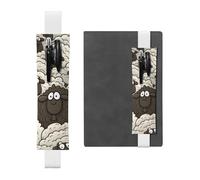 FJWSLCH Adjustable Pen Holder Elastic Band Pencil Pouch Clip PU Leather Pen Sleeve Pouch for Hardcover Journals Cartoon Black White Sheep Pencil Holder for Notebook, Hold 2-3 Pens, White