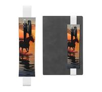 FJWSLCH Adjustable Pen Holder Elastic Band Pencil Pouch Clip PU Leather Pen Sleeve Pouch for Hardcover Journals Sunsets Lake Horses Pencil Holder for Notebook, Hold 2-3 Pens, White