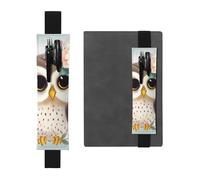 FJWSLCH Adjustable Pen Holder Elastic Band Pencil Pouch Clip PU Leather Pen Sleeve Pouch for Hardcover Journals Cute Owl with Flowers Pencil Holder for Notebook, Hold 2-3 Pens, Black