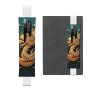 FJWSLCH Adjustable Pen Holder Elastic Band Pencil Pouch Clip PU Leather Pen Sleeve Pouch for Hardcover Journals Dragon chinese background Pencil Holder for Notebook, Hold 2-3 Pens, White