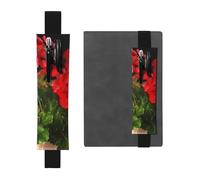 FJWSLCH Adjustable Pen Holder Elastic Band Pencil Pouch Clip PU Leather Pen Sleeve Pouch for Hardcover Journals Red geraniums Pencil Holder for Notebook, Hold 2-3 Pens, Black
