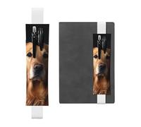 FJWSLCH Adjustable Pen Holder Elastic Band Pencil Pouch Clip PU Leather Pen Sleeve Pouch for Hardcover Journals Golden retriever Pencil Holder for Notebook, Hold 2-3 Pens, White