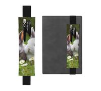 FJWSLCH Adjustable Pen Holder Elastic Band Pencil Pouch Clip PU Leather Pen Sleeve Pouch for Hardcover Journals Two Little Cute Rabbits Pencil Holder for Notebook, Hold 2-3 Pens, Black