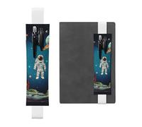 FJWSLCH Adjustable Pen Holder Elastic Band Pencil Pouch Clip PU Leather Pen Sleeve Pouch for Hardcover Journals Outer Space Rocket Astronaut Pencil Holder for Notebook, Hold 2-3 Pens, White