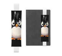 FJWSLCH Adjustable Pen Holder Elastic Band Pencil Pouch Clip PU Leather Pen Sleeve Pouch for Hardcover Journals Cute Penguins Pencil Holder for Notebook, Hold 2-3 Pens, White