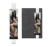 FJWSLCH Adjustable Pen Holder Elastic Band Pencil Pouch Clip PU Leather Pen Sleeve Pouch for Hardcover Journals Fun Animal Wolf Pencil Holder for Notebook, Hold 2-3 Pens, White