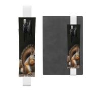 FJWSLCH Adjustable Pen Holder Elastic Band Pencil Pouch Clip PU Leather Pen Sleeve Pouch for Hardcover Journals Squirrel Animal Pencil Holder for Notebook, Hold 2-3 Pens, White