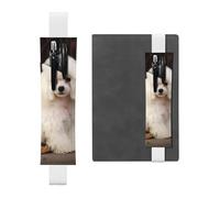 FJWSLCH Adjustable Pen Holder Elastic Band Pencil Pouch Clip PU Leather Pen Sleeve Pouch for Hardcover Journals French Poodle Pencil Holder for Notebook, Hold 2-3 Pens, White