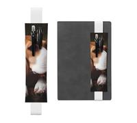 FJWSLCH Adjustable Pen Holder Elastic Band Pencil Pouch Clip PU Leather Pen Sleeve Pouch for Hardcover Journals Cute Beagle Pencil Holder for Notebook, Hold 2-3 Pens, White
