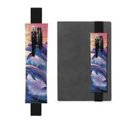 FJWSLCH Adjustable Pen Holder Elastic Band Pencil Pouch Clip PU Leather Pen Sleeve Pouch for Hardcover Journals dolphins art Pencil Holder for Notebook, Hold 2-3 Pens, Black