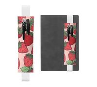 FJWSLCH Adjustable Pen Holder Elastic Band Pencil Pouch Clip PU Leather Pen Sleeve Pouch for Hardcover Journals Strawberry pattern Pencil Holder for Notebook, Hold 2-3 Pens, White