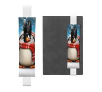 FJWSLCH Adjustable Pen Holder Elastic Band Pencil Pouch Clip PU Leather Pen Sleeve Pouch for Hardcover Journals Christmas Funny Penguins Pencil Holder for Notebook, Hold 2-3 Pens, White