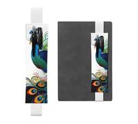FJWSLCH Adjustable Pen Holder Elastic Band Pencil Pouch Clip PU Leather Pen Sleeve Pouch for Hardcover Journals Peacock pattern Pencil Holder for Notebook, Hold 2-3 Pens, White