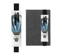 FJWSLCH Adjustable Pen Holder Elastic Band Pencil Pouch Clip PU Leather Pen Sleeve Pouch for Hardcover Journals Blue Hot Air Balloon Pencil Holder for Notebook, Hold 2-3 Pens, Black