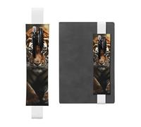 FJWSLCH Adjustable Pen Holder Elastic Band Pencil Pouch Clip PU Leather Pen Sleeve Pouch for Hardcover Journals Wild Animals Tiger Pencil Holder for Notebook, Hold 2-3 Pens, White