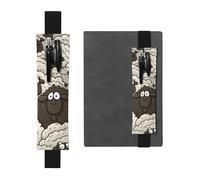 FJWSLCH Adjustable Pen Holder Elastic Band Pencil Pouch Clip PU Leather Pen Sleeve Pouch for Hardcover Journals Cartoon Black White Sheep Pencil Holder for Notebook, Hold 2-3 Pens, Black