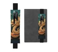 FJWSLCH Adjustable Pen Holder Elastic Band Pencil Pouch Clip PU Leather Pen Sleeve Pouch for Hardcover Journals Dragon chinese background Pencil Holder for Notebook, Hold 2-3 Pens, Black