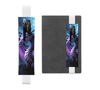 FJWSLCH Adjustable Pen Holder Elastic Band Pencil Pouch Clip PU Leather Pen Sleeve Pouch for Hardcover Journals Purple Dragon Purple Moon Pencil Holder for Notebook, Hold 2-3 Pens, White