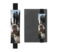 FJWSLCH Adjustable Pen Holder Elastic Band Pencil Pouch Clip PU Leather Pen Sleeve Pouch for Hardcover Journals Puppy Dog Boston Terrier Pencil Holder for Notebook, Hold 2-3 Pens, Black