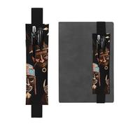FJWSLCH Adjustable Pen Holder Elastic Band Pencil Pouch Clip PU Leather Pen Sleeve Pouch for Hardcover Journals African Ritual Ethnic Tribal Pencil Holder for Notebook, Hold 2-3 Pens, Black