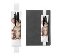 FJWSLCH Adjustable Pen Holder Elastic Band Pencil Pouch Clip PU Leather Pen Sleeve Pouch for Hardcover Journals Rats Pencil Holder for Notebook, Hold 2-3 Pens, White