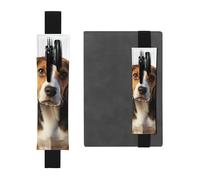 FJWSLCH Adjustable Pen Holder Elastic Band Pencil Pouch Clip PU Leather Pen Sleeve Pouch for Hardcover Journals Cute Beagle Dog Pencil Holder for Notebook, Hold 2-3 Pens, Black