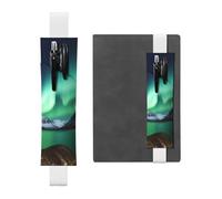 FJWSLCH Adjustable Pen Holder Elastic Band Pencil Pouch Clip PU Leather Pen Sleeve Pouch for Hardcover Journals Aurora Borealis Pencil Holder for Notebook, Hold 2-3 Pens, White
