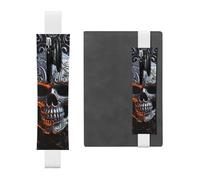 FJWSLCH Adjustable Pen Holder Elastic Band Pencil Pouch Clip PU Leather Pen Sleeve Pouch for Hardcover Journals Cool Skull Graphics Pencil Holder for Notebook, Hold 2-3 Pens, White