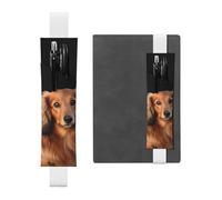 FJWSLCH Adjustable Pen Holder Elastic Band Pencil Pouch Clip PU Leather Pen Sleeve Pouch for Hardcover Journals Long haired Dachshund Pencil Holder for Notebook, Hold 2-3 Pens, White