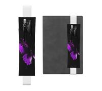 FJWSLCH Adjustable Pen Holder Elastic Band Pencil Pouch Clip PU Leather Pen Sleeve Pouch for Hardcover Journals purple and black butterfly Pencil Holder for Notebook, Hold 2-3 Pens, White