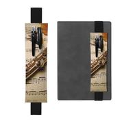 FJWSLCH Adjustable Pen Holder Elastic Band Pencil Pouch Clip PU Leather Pen Sleeve Pouch for Hardcover Journals Flute Music Pencil Holder for Notebook, Hold 2-3 Pens, Black