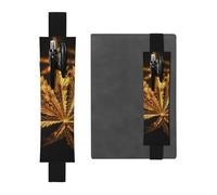 FJWSLCH Adjustable Pen Holder Elastic Band Pencil Pouch Clip PU Leather Pen Sleeve Pouch for Hardcover Journals Golden Cannabis Pencil Holder for Notebook, Hold 2-3 Pens, Black