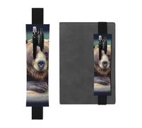 FJWSLCH Adjustable Pen Holder Elastic Band Pencil Pouch Clip PU Leather Pen Sleeve Pouch for Hardcover Journals Grizzly bear Pencil Holder for Notebook, Hold 2-3 Pens, Black