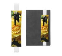 FJWSLCH Adjustable Pen Holder Elastic Band Pencil Pouch Clip PU Leather Pen Sleeve Pouch for Hardcover Journals Graceful Yellow Rose Flower Pencil Holder for Notebook, Hold 2-3 Pens, White