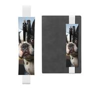 FJWSLCH Adjustable Pen Holder Elastic Band Pencil Pouch Clip PU Leather Pen Sleeve Pouch for Hardcover Journals Puppy Dog Boston Terrier Pencil Holder for Notebook, Hold 2-3 Pens, White