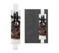 FJWSLCH Adjustable Pen Holder Elastic Band Pencil Pouch Clip PU Leather Pen Sleeve Pouch for Hardcover Journals Funny raccoon Pencil Holder for Notebook, Hold 2-3 Pens, White