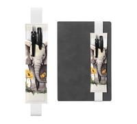 FJWSLCH Adjustable Pen Holder Elastic Band Pencil Pouch Clip PU Leather Pen Sleeve Pouch for Hardcover Journals Elephant and Sunflower Pencil Holder for Notebook, Hold 2-3 Pens, White