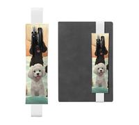 FJWSLCH Adjustable Pen Holder Elastic Band Pencil Pouch Clip PU Leather Pen Sleeve Pouch for Hardcover Journals Poodles Dogs Pencil Holder for Notebook, Hold 2-3 Pens, White