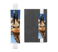 FJWSLCH Adjustable Pen Holder Elastic Band Pencil Pouch Clip PU Leather Pen Sleeve Pouch for Hardcover Journals Funny Giraffe Pencil Holder for Notebook, Hold 2-3 Pens, White