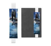 FJWSLCH Adjustable Pen Holder Elastic Band Pencil Pouch Clip PU Leather Pen Sleeve Pouch for Hardcover Journals Two Dolphins Pencil Holder for Notebook, Hold 2-3 Pens, White
