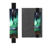 FJWSLCH Adjustable Pen Holder Elastic Band Pencil Pouch Clip PU Leather Pen Sleeve Pouch for Hardcover Journals Aurora Borealis Pencil Holder for Notebook, Hold 2-3 Pens, Black