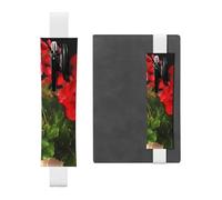 FJWSLCH Adjustable Pen Holder Elastic Band Pencil Pouch Clip PU Leather Pen Sleeve Pouch for Hardcover Journals Red geraniums Pencil Holder for Notebook, Hold 2-3 Pens, White