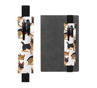 FJWSLCH Adjustable Pen Holder Elastic Band Pencil Pouch Clip PU Leather Pen Sleeve Pouch for Hardcover Journals German shepherd Pencil Holder for Notebook, Hold 2-3 Pens, Black