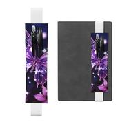 FJWSLCH Adjustable Pen Holder Elastic Band Pencil Pouch Clip PU Leather Pen Sleeve Pouch for Hardcover Journals Cute Purple Butterfly Pencil Holder for Notebook, Hold 2-3 Pens, White